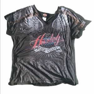 Harley Davidson Rhinestone and Lace T Shirt